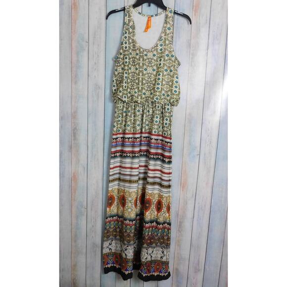 Woman Sleeveless Maxi Dress Small Multi Color Paisley Striped Magic - Picture 1 of 6